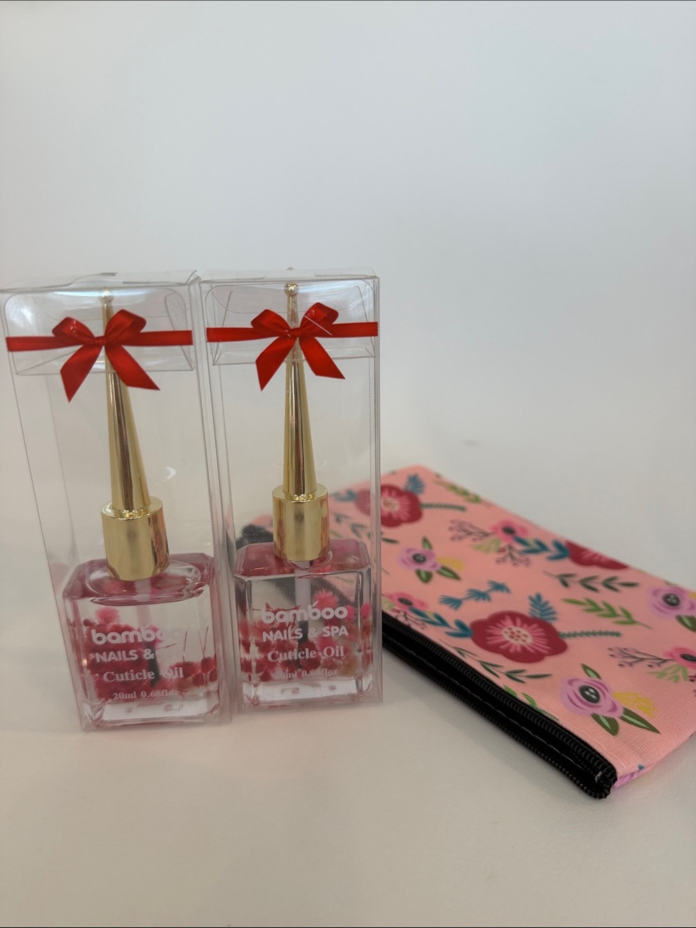 2 Pink Cuticle Oil with Gold Applicator and Floral Pouch 🌸🌸